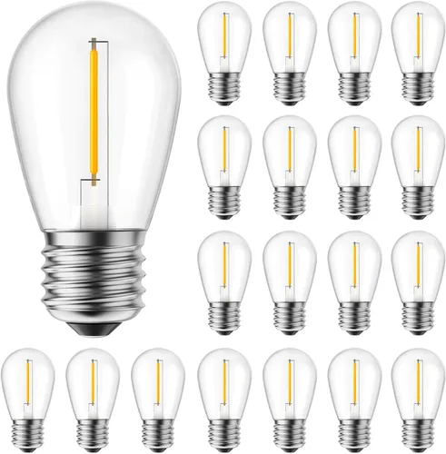 Miniatura 8 de Paquete de 26 bombillas S14 para cadena de luces, 11 W, E26 mediano, base de tornillo S14, bombillas de vidrio transparente de repuesto cálido