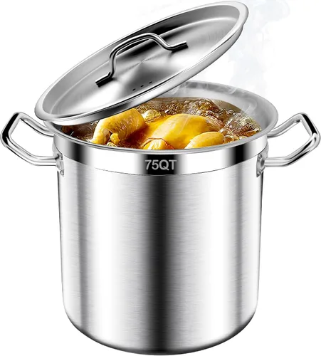 Miniatura 9 de Olla de acero inoxidable de 20 cuartos de galón con tapa, parte inferior de tres capas resistente de grado comercial olla grande y ollas para hervir