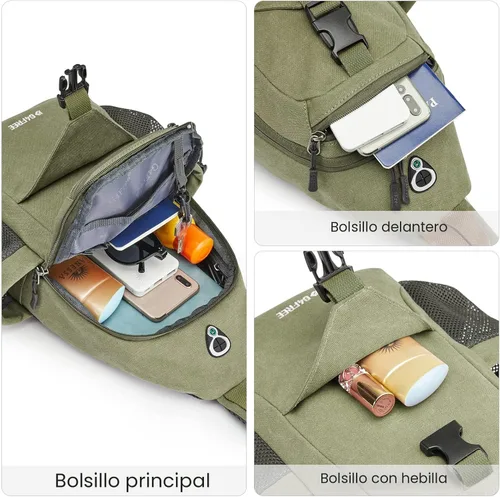 Miniatura 5 de G4Free - Mochila de lona con asa cruzada y puerto de carga USB con bloqueo RFID, mochila de pecho para senderismo, mochila de día para hombres