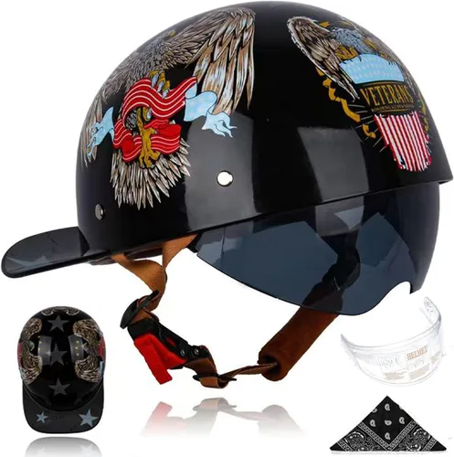 Miniatura 11 de Gorra de béisbol para motocicleta, 3 unidades, aprobado por DOT, estilo vintage, cara abierta, unisex, para adultos, medios cascos de doble lente