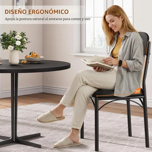Miniatura 4 de Jocoevol Juego de 4 sillas de comedor tapizadas con piel sintética, sillas de cocina industriales con respaldo de madera y patas de metal gruesas