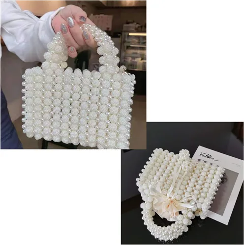 Miniatura 3 de YUSHINY - Bolso de noche hecho a mano con cuentas de perlas para mujer, con asa superior y bolsa