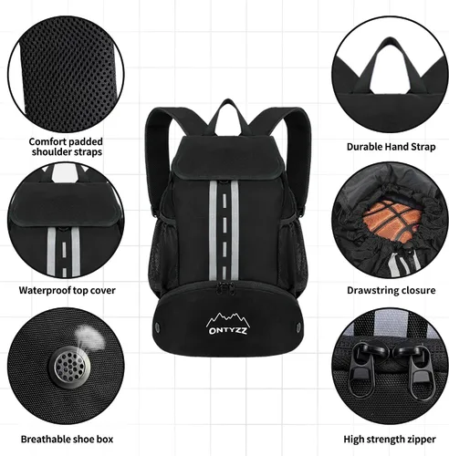 Miniatura 5 de ONTYZZ - Mochila deportiva estilo básico con cierre de cordón, mochila de baloncesto con compartimento para zapatos, bolsa de playa con separación