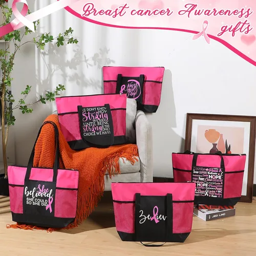Miniatura 4 de Bolsas de regalo para concientización sobre el cáncer de mama, bolsas de señal de cinta rosa para mujer, bolsillo de malla, apoyo para concientizar