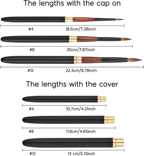 Miniatura 5 de Pinceles de acuarela para viajes, Fuumuui 3 piezas Plein Air elegantes pinceles Sable para acuarela con estuche de cuero de bolsillo, perfectos