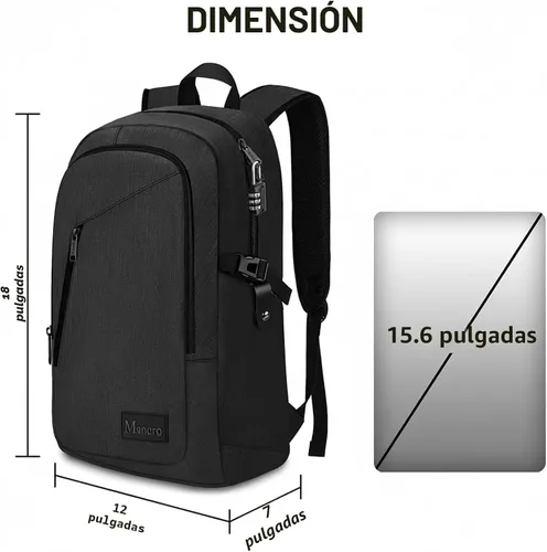 Miniatura 3 de Mancro Mochila para laptop de viaje de negocios, bolsa delgada antirrobo para laptop con puerto de carga USB para hombres y mujeres, bolsa