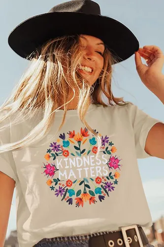 Miniatura 8 de Camisetas de profesor para mujer, camiseta con texto en inglés "Be Kindness", camisetas de salud mental, camiseta bohemia con gráficos florales