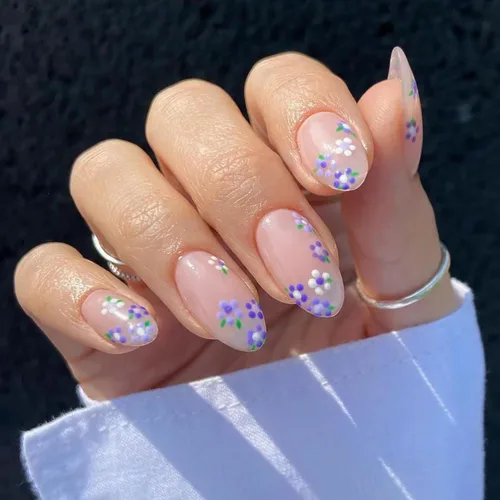 Miniatura 10 de Uñas postizas ovaladas a presión con puntas francesas, juego de uñas postizas cortas de flores artificiales, uñas postizas acrílicas con diseños