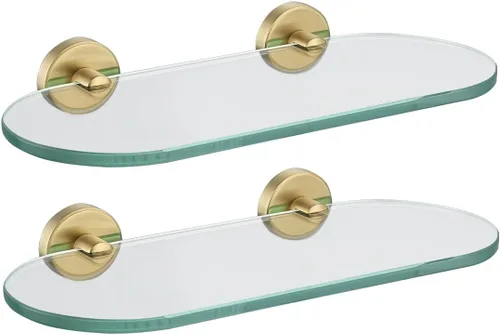 Miniatura 23 de JQK Estante de vidrio para baño dorado, almacenamiento de ducha de vidrio templado de 20 por 5 pulgadas, montaje de pared dorado cepillado de acero