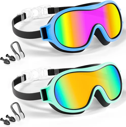 Miniatura 12 de Aegend Paquete de 2 gafas de natación para niños de 3 a 15 años, antivaho, anti-UV, visión amplia, impermeables, sin fugas, para niños y niñas Azul