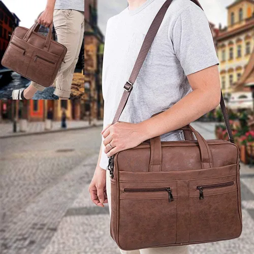 Miniatura 8 de seyfocnia Men's Leather Messenger Bag, Laptop Briefcase Business Satchel Computer