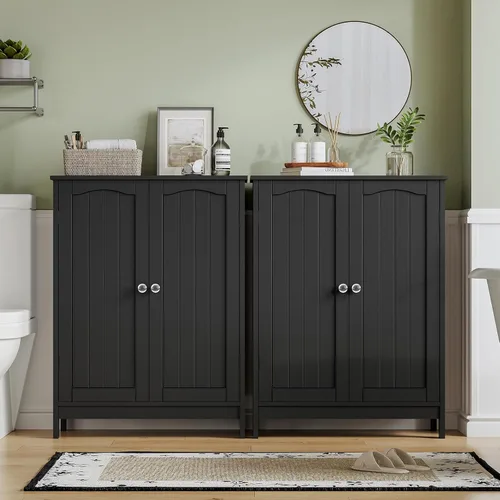 Miniatura 6 de Iwell Armario de baño, armario de almacenamiento de baño con 2 puertas y 3 estantes, 3 alturas disponibles, para sala de estar, entrada, cocina