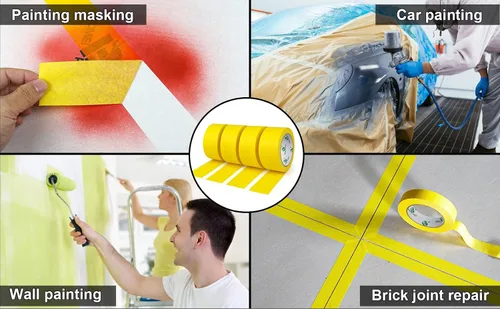 Miniatura 4 de BOMEI PACK Paquete de 4 cintas amarillas para pintores, 2 x 30 yardas, cinta adhesiva de pintura de primera calidad, cinta de papel de liberación