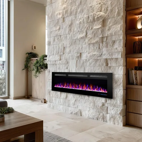 Miniatura 2 de Chimenea eléctrica de 50 pulgadas para empotrar y colocar en la pared, insertos de chimenea multicolor con 5 atenuadores, termostato con control