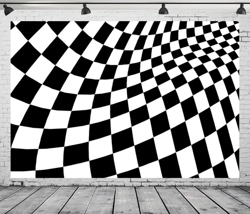 Miniatura 4 de BELECO Telón de fondo de tela de 5 x 3 pies, color blanco y negro, tablero de ajedrez, textura de cuadrícula, tablero de ajedrez, fondo ondulado