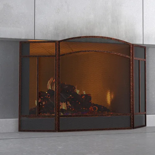 Miniatura 11 de Fire Beauty Pantalla para chimenea de 3 paneles de hierro forjado de 48 pulgadas de largo x 29 pulgadas de alto, cubierta de protección contra