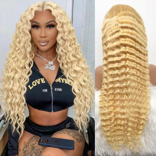 Miniatura 17 de Pelucas de cabello humano rubio ceniza de 26 pulgadas con raíces castañas ombré, color rubio ceniza, ondulado, 13 x 6, peluca de cabello humano