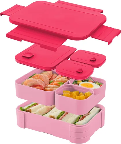 Miniatura 10 de Lonchera para niños, sin BPA, caja Bento de 3 compartimentos a prueba de fugas para mochilas, apta para microondas y lavavajillas, contenedor