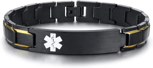 Miniatura 15 de VNOX Pulsera ajustable de acero inoxidable cepillado de 2 tonos con grabado personalizado gratis, identificación de alerta médica, unisex