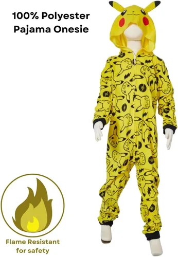 Miniatura 6 de Pokemon Pijama de una pieza para niños, disfraz de Pikachu con capucha o para dormir con cremallera frontal, tallas 4-10, Multi