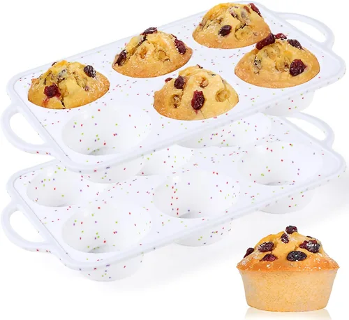 Miniatura 21 de CAKETIME Molde para mini muffins, molde para mini cupcakes con marco reforzado de metal, moldes para muffins de silicona antiadherentes con asa