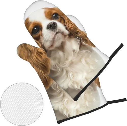 Miniatura 3 de Cavalier King Charles Spaniel - Juego de 4 manoplas para horno y ollas para perros, resistentes al calor, con capa interior de algodón Cavalier King