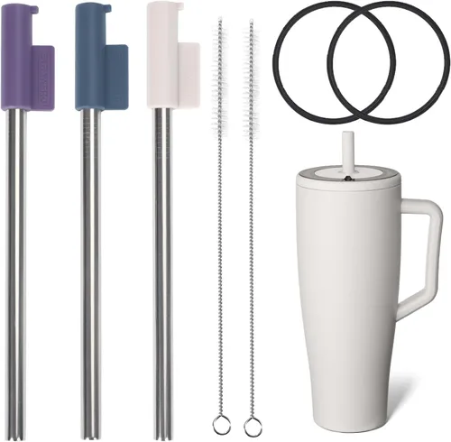 Miniatura 10 de Jetstop Kit de popote compatible con Brumate Era de 40 onzas, 2 popotes de acero inoxidable con conectores de popote de silicona, anillos de sellado