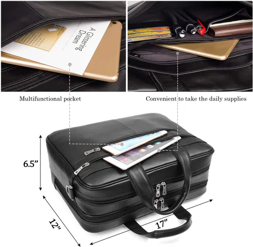 Miniatura 3 de Augus Maletín de Cuero Genuino para Viaje de Negocios, Bolsas Duffel para Hombre, Bolsa para Laptop que se ajusta a portátiles de 15.6 pulgadas