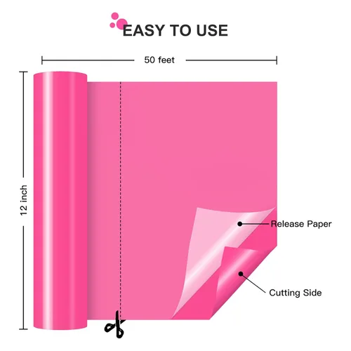 Miniatura 4 de HTVRONT Rollo de vinilo permanente neón rosa – 12" x 50 pies de vinilo adhesivo brillante, color rosa, para todas las máquinas de corte, silueta