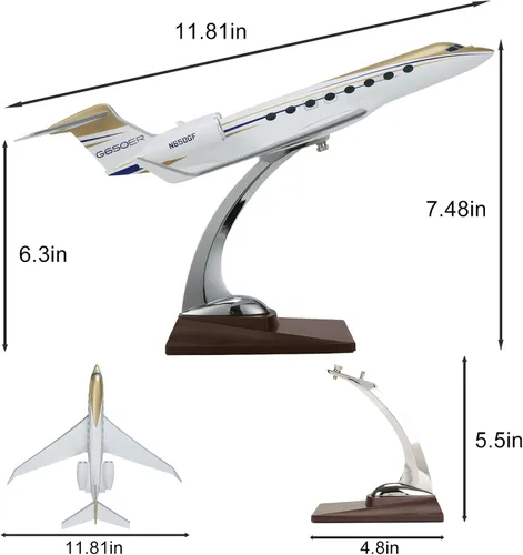 Miniatura 6 de Modelo de avión a escala 1:100 Gulfstream G650 Aviones de simulación a presión para adultos, modelo de resina de 12 pulgadas, entusiastas
