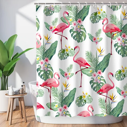 Miniatura 11 de LIVILAN Juego de cortinas de ducha con hojas de plantas tropicales, diseño botánico de selva con 12 ganchos para decoración de baño, 72 x 72 pulgadas