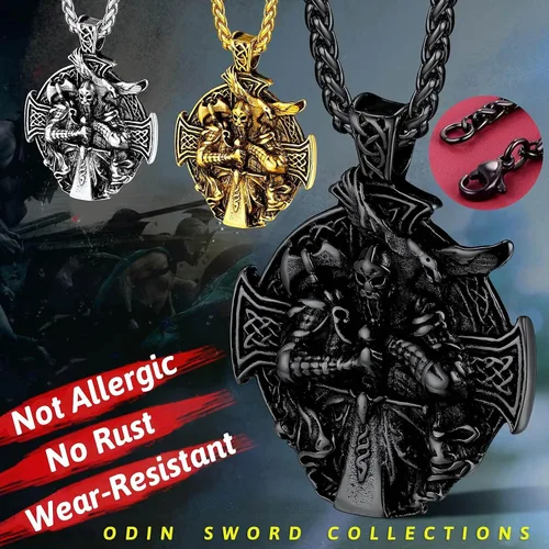 Miniatura 3 de FaithHeart Collar vikingo para hombre, acero inoxidable, mitología nórdica, lanza vikingaamuleto de Odín