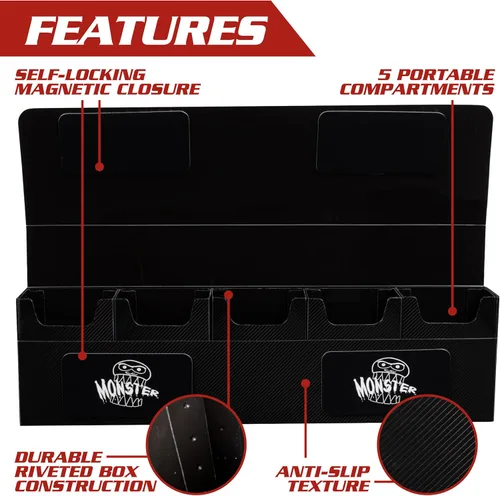 Miniatura 4 de Monster Protectors Caja magnética Hydra de 5 barajas, color blanco, con capacidad para 375 tarjetas TCG, cierre de autobloqueo, compatible
