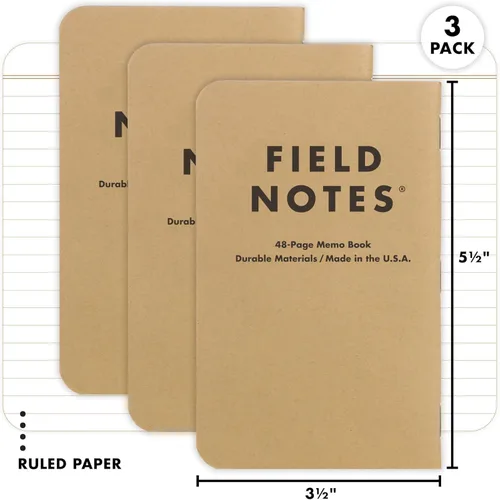 Miniatura 2 de Field Notes: Paquete de 3 cuadernos originales de papel kraft a rayas, para zurdos, con 48 páginas, 3.5 x 5.5 pulgadas Papel rayado para zurdos