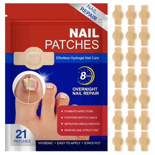 Parches para uñas, 21 unidades, tratamiento de uñas de los pies extra fuerte para mejorar las uñas, 8 horas durante la noche, parches de reparación