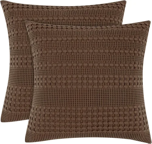 Miniatura 89 de PHF Fundas de almohada con tejido de gofre de 24" x 24", paquete de 2, funda de almohada cuadrada 100% algodón para decoración de ropa de cama, sin