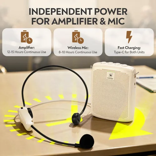 Miniatura 7 de WinBridge - Amplificador de voz Bluetooth - Micrófono inalámbrico de 15 W, sistema PA portátil para aula/ancianos, altavoz y micrófono