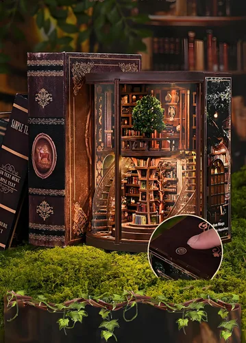 Miniatura 5 de Kits de rincón de libros para adultos, rompecabezas de fantasía 3D, kit de biblioteca con cubierta antipolvo, repositorio de libros de sabiduría