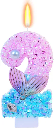 Miniatura 11 de Velas de cumpleaños con temática de sirena, número 4 para niñas, suministros para fiesta de cumpleaños con purpurina, decoración de fiesta