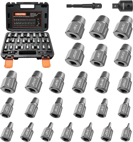 Juego de extractores de tornillos de 27 piezas, removedor de pernos de aleación de cromo y molibdeno de 3/8 de pulgada, juego de extractores de