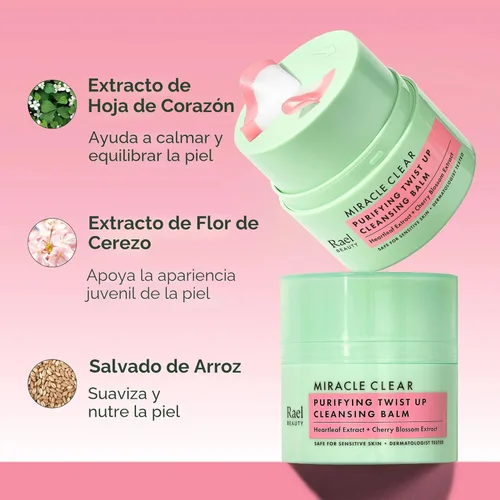 Miniatura 5 de Rael Removedor de maquillaje, Bálsamo limpiador Miracle Clear – Bálsamo removedor de maquillaje Twist-Up con aceites de salvado de arroz y jojoba