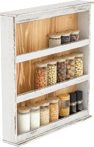 Miniatura 10 de Nisorpa Estante de especias de 3 niveles para montar en la pared, estante de especias de cocina de madera rústica quemada para colgar en la pared