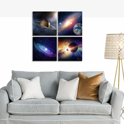 Miniatura 3 de Wieco Art Lienzo Giclée para pared, imágenes espaciales para dormitorio, decoración del hogar, poder mágico universal, moderno, 4 paneles