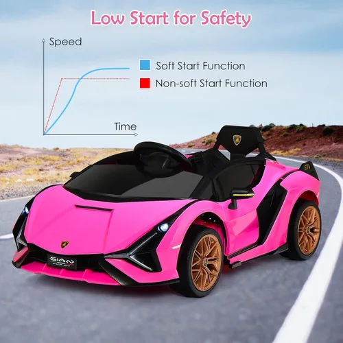 Miniatura 8 de OLAKIDS - Automóvil de paseo con licencia Lamborghini SIAN de 12 V para niños, vehículo eléctrico para niños pequeños con control remoto, juguete
