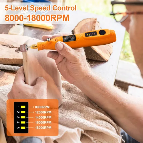 Miniatura 4 de GOXAWEE Mini kit de herramientas rotativas inalámbricas con 105 accesorios, carga USB, 5 velocidades, 18000 rpm, herramienta de manualidades