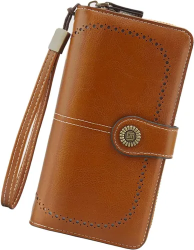 Leathario Carteras para las mujeres de cuero de gran capacidad de crédito 16 titular de la tarjeta titular organizador vintage, Marrón, Vintage