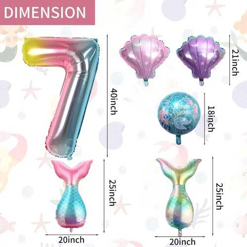 Miniatura 5 de Decoraciones de cumpleaños de sirena para la 7ª niña, kit de globos rosa y azul, globos de cola de mar para niñas, fiesta de sirena, baby shower