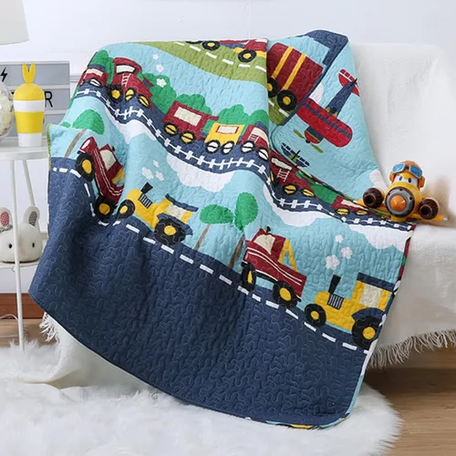 Miniatura 22 de ABREEZE Colcha de colcha para niños, niñas y niños, regalo de cama 100% algodón natural, 43 x 51 pulgadas, tren azul