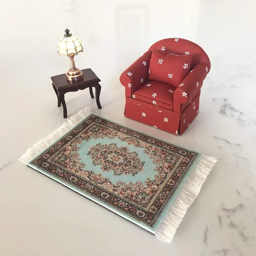 Miniatura 8 de Juego de 4 alfombras de área para casa de muñecas, accesorios de alfombra en miniatura para casas de muñecas, decoración rectangular de suelo de 6 x