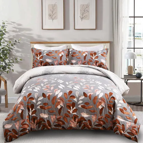 Miniatura 10 de DJY Juego de edredón de color morado, tamaño King, edredón de hojas botánicas para cama King, juego de edredón reversible floral de 3 piezas, juego